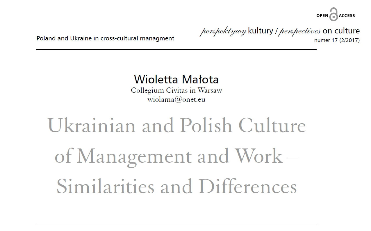 Ukrainian and Polish Culture of Management and Work – Similarities and Differences